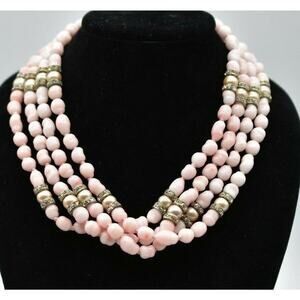 Donald Stannard Vintage Pink Art Glass Necklace Crystal Pearl Signed 1970s BinA